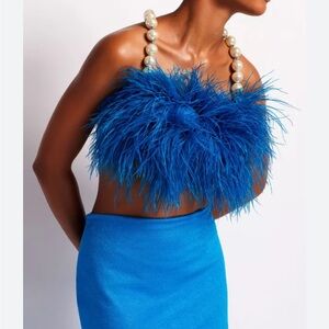 PATbo Ostrich feather top with Pearl Accent straps Limited Edition NWT